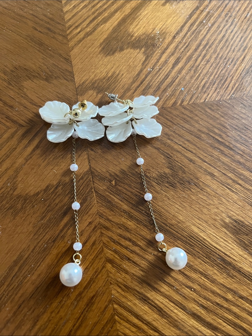 Delicate White Floral Pearl Drop Earrings